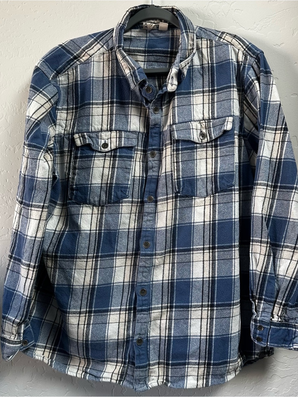 Roxy Blue & White Plaid Flannel Button Down Shirt XL